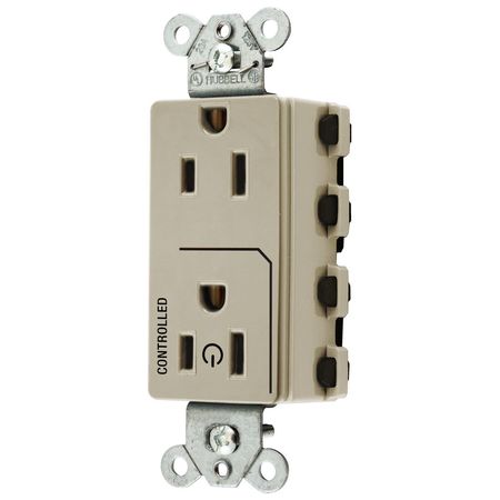 HUBBELL WIRING DEVICE-KELLEMS Straight Blade Devices, Receptacles, Style Line Decorator Duplex, SNAPConnect, Half Controlled, 15A 125V, 2-Pole 3-Wire Grounding, Nylon, Ivory SNAP2152C1I